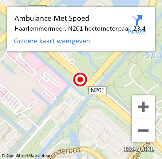 Locatie op kaart van de 112 melding: Ambulance Met Spoed Naar Haarlemmermeer, N201 hectometerpaal: 23,4 op 30 oktober 2024 19:37