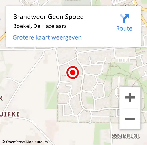 Locatie op kaart van de 112 melding: Brandweer Geen Spoed Naar Boekel, De Hazelaars op 30 oktober 2024 19:38