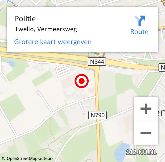 Locatie op kaart van de 112 melding: Politie Twello, Vermeersweg op 30 oktober 2024 20:06