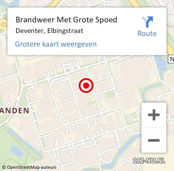 Locatie op kaart van de 112 melding: Brandweer Met Grote Spoed Naar Deventer, Elbingstraat op 30 oktober 2024 20:24