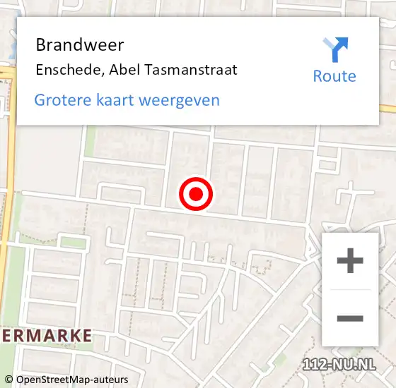 Locatie op kaart van de 112 melding: Brandweer Enschede, Abel Tasmanstraat op 30 oktober 2024 20:33