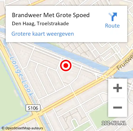 Locatie op kaart van de 112 melding: Brandweer Met Grote Spoed Naar Den Haag, Troelstrakade op 30 oktober 2024 20:40