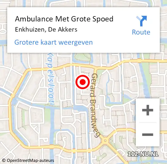 Locatie op kaart van de 112 melding: Ambulance Met Grote Spoed Naar Enkhuizen, De Akkers op 30 oktober 2024 20:41