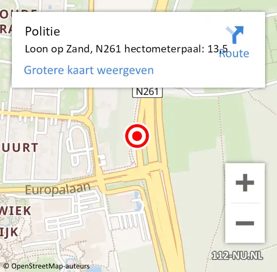 Locatie op kaart van de 112 melding: Politie Loon op Zand, N261 hectometerpaal: 13,5 op 30 oktober 2024 20:52