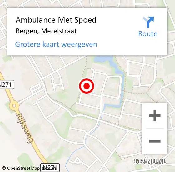 Locatie op kaart van de 112 melding: Ambulance Met Spoed Naar Bergen, Merelstraat op 25 oktober 2014 10:42