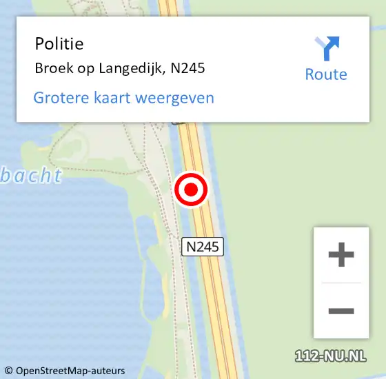 Locatie op kaart van de 112 melding: Politie Broek op Langedijk, N245 op 25 oktober 2014 10:44