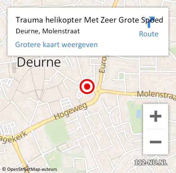 Locatie op kaart van de 112 melding: Trauma helikopter Met Zeer Grote Spoed Naar Deurne, Molenstraat op 30 oktober 2024 21:24