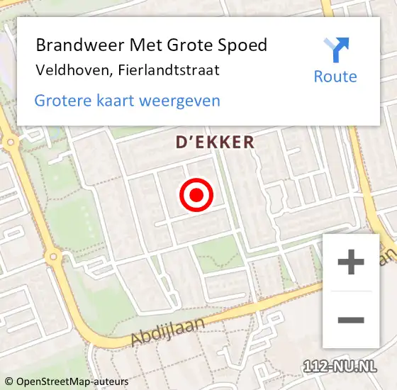 Locatie op kaart van de 112 melding: Brandweer Met Grote Spoed Naar Veldhoven, Fierlandtstraat op 30 oktober 2024 21:27