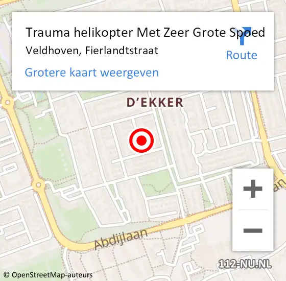 Locatie op kaart van de 112 melding: Trauma helikopter Met Zeer Grote Spoed Naar Veldhoven, Fierlandtstraat op 30 oktober 2024 21:28