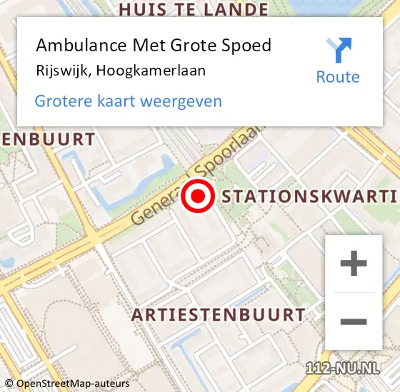 Locatie op kaart van de 112 melding: Ambulance Met Grote Spoed Naar Rijswijk, Hoogkamerlaan op 30 oktober 2024 21:29