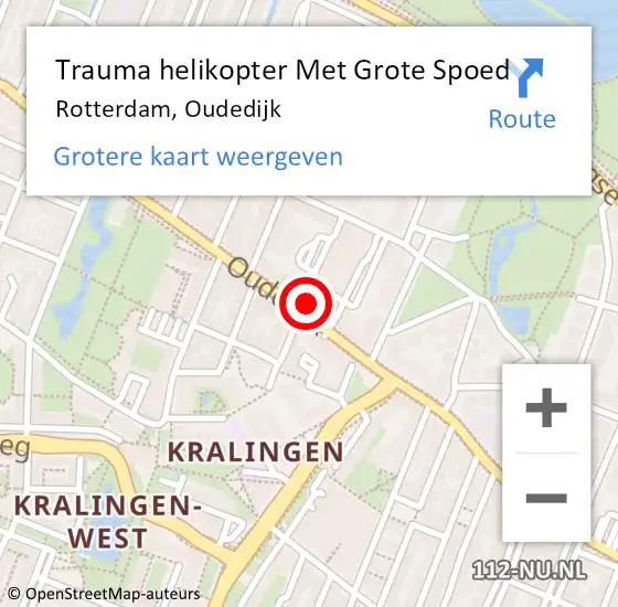 Locatie op kaart van de 112 melding: Trauma helikopter Met Grote Spoed Naar Rotterdam, Oudedijk op 30 oktober 2024 21:42