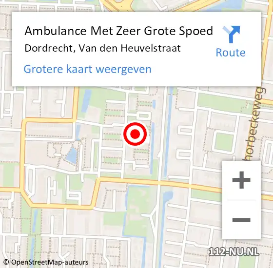 Locatie op kaart van de 112 melding: Ambulance Met Zeer Grote Spoed Naar Dordrecht, Van den Heuvelstraat op 30 oktober 2024 21:49