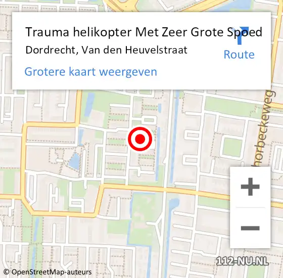 Locatie op kaart van de 112 melding: Trauma helikopter Met Zeer Grote Spoed Naar Dordrecht, Van den Heuvelstraat op 30 oktober 2024 21:50