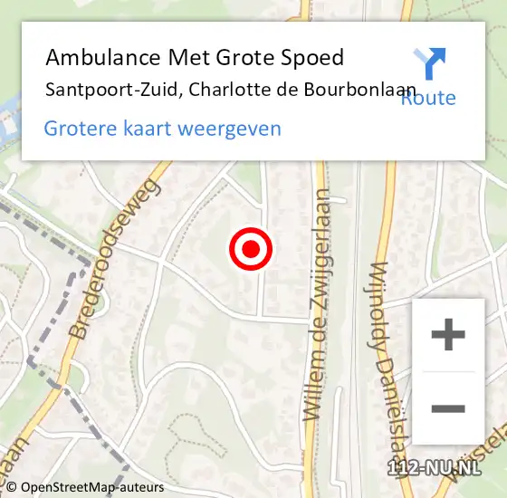 Locatie op kaart van de 112 melding: Ambulance Met Grote Spoed Naar Santpoort-Zuid, Charlotte de Bourbonlaan op 30 oktober 2024 21:52