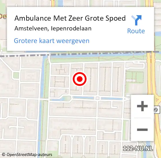 Locatie op kaart van de 112 melding: Ambulance Met Zeer Grote Spoed Naar Amstelveen, Iepenrodelaan op 30 oktober 2024 22:06