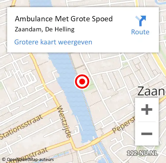 Locatie op kaart van de 112 melding: Ambulance Met Grote Spoed Naar Zaandam, De Helling op 30 oktober 2024 22:15