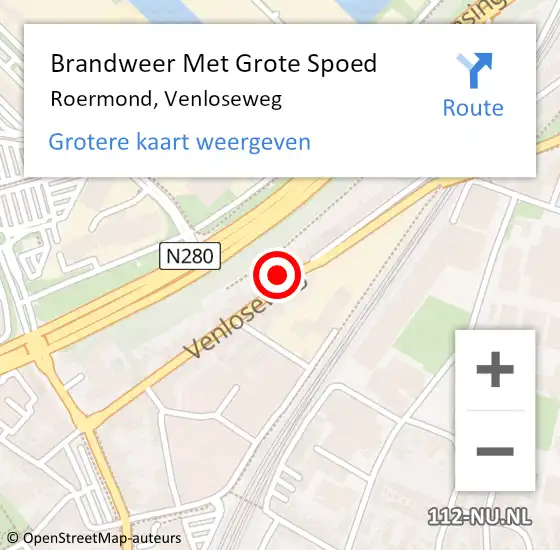 Locatie op kaart van de 112 melding: Brandweer Met Grote Spoed Naar Roermond, Venloseweg op 30 oktober 2024 22:16