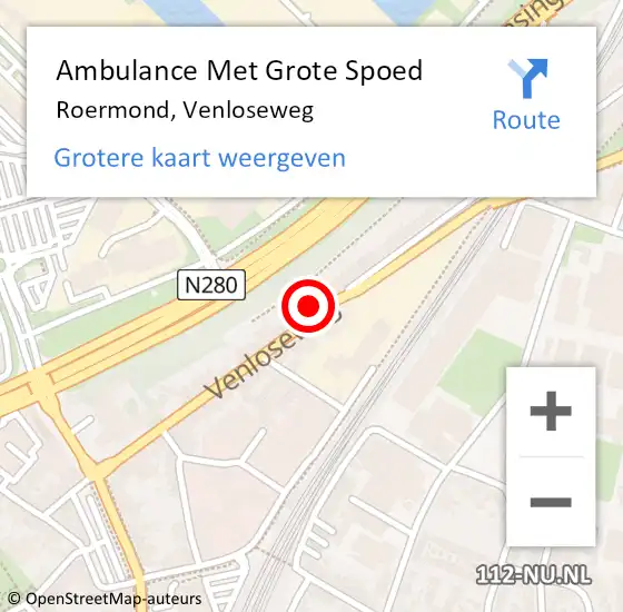 Locatie op kaart van de 112 melding: Ambulance Met Grote Spoed Naar Roermond, Venloseweg op 30 oktober 2024 22:18