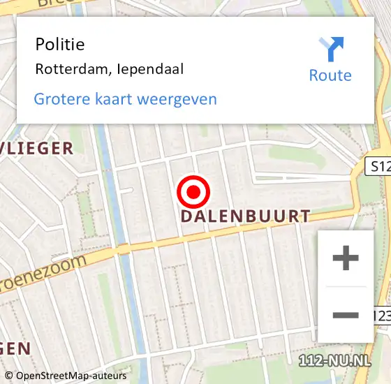 Locatie op kaart van de 112 melding: Politie Rotterdam, Iependaal op 30 oktober 2024 22:27