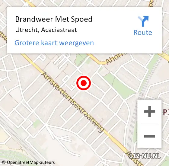 Locatie op kaart van de 112 melding: Brandweer Met Spoed Naar Utrecht, Acaciastraat op 30 oktober 2024 22:29