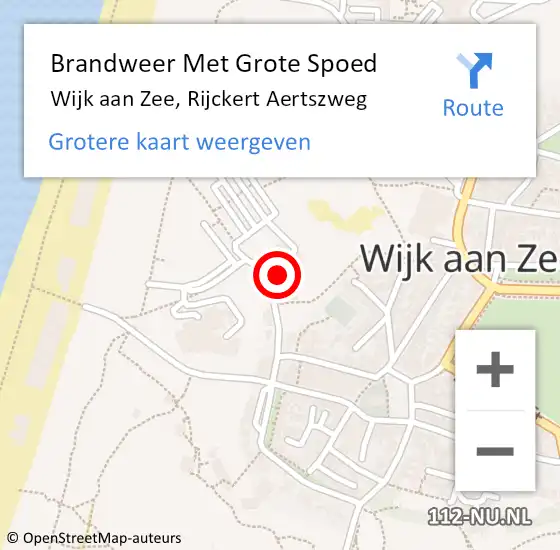 Locatie op kaart van de 112 melding: Brandweer Met Grote Spoed Naar Wijk aan Zee, Rijckert Aertszweg op 30 oktober 2024 22:43