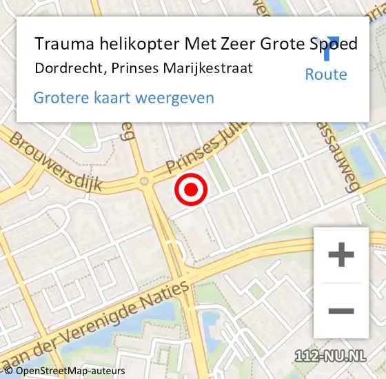 Locatie op kaart van de 112 melding: Trauma helikopter Met Zeer Grote Spoed Naar Dordrecht, Prinses Marijkestraat op 30 oktober 2024 23:16