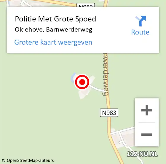 Locatie op kaart van de 112 melding: Politie Met Grote Spoed Naar Oldehove, Barnwerderweg op 30 oktober 2024 23:43