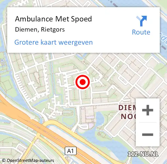 Locatie op kaart van de 112 melding: Ambulance Met Spoed Naar Diemen, Rietgors op 30 oktober 2024 23:47