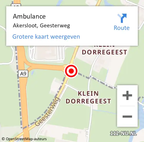 Locatie op kaart van de 112 melding: Ambulance Akersloot, Geesterweg op 31 oktober 2024 00:53