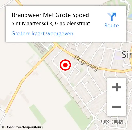 Locatie op kaart van de 112 melding: Brandweer Met Grote Spoed Naar Sint Maartensdijk, Gladiolenstraat op 31 oktober 2024 00:57