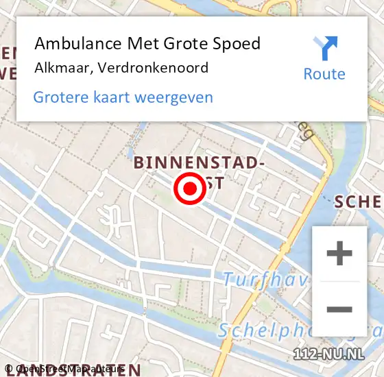 Locatie op kaart van de 112 melding: Ambulance Met Grote Spoed Naar Alkmaar, Verdronkenoord op 31 oktober 2024 01:24