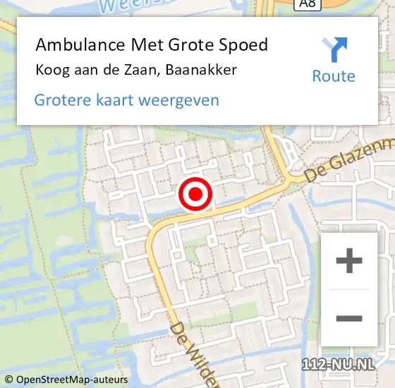 Locatie op kaart van de 112 melding: Ambulance Met Grote Spoed Naar Koog aan de Zaan, Baanakker op 31 oktober 2024 02:21