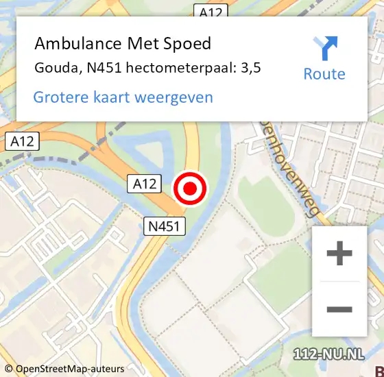 Locatie op kaart van de 112 melding: Ambulance Met Spoed Naar Gouda, N451 hectometerpaal: 3,5 op 31 oktober 2024 05:12