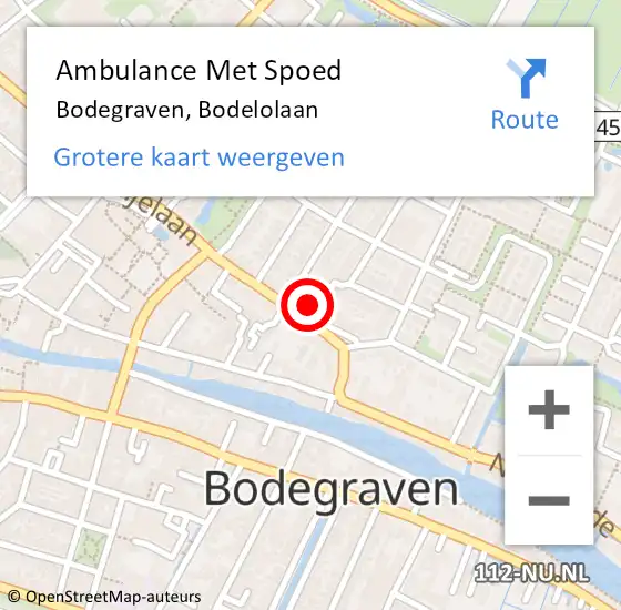 Locatie op kaart van de 112 melding: Ambulance Met Spoed Naar Bodegraven, Bodelolaan op 31 oktober 2024 05:48