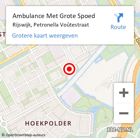 Locatie op kaart van de 112 melding: Ambulance Met Grote Spoed Naar Rijswijk, Petronella Voûtestraat op 31 oktober 2024 06:20