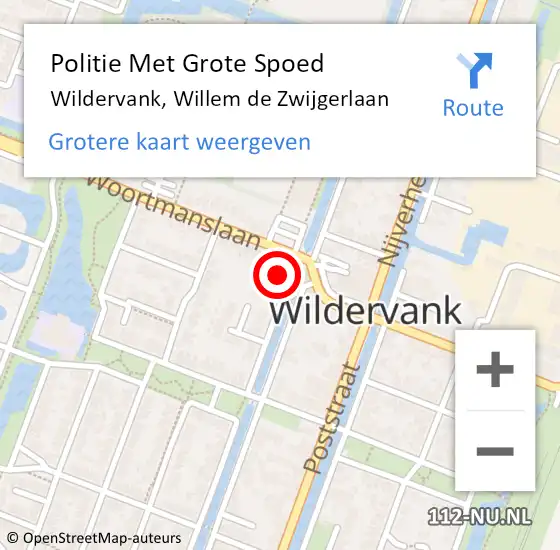 Locatie op kaart van de 112 melding: Politie Met Grote Spoed Naar Wildervank, Willem de Zwijgerlaan op 31 oktober 2024 06:21