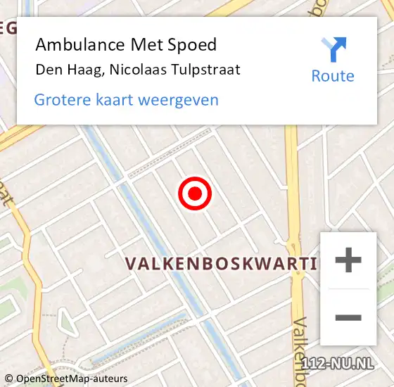 Locatie op kaart van de 112 melding: Ambulance Met Spoed Naar Den Haag, Nicolaas Tulpstraat op 31 oktober 2024 06:38