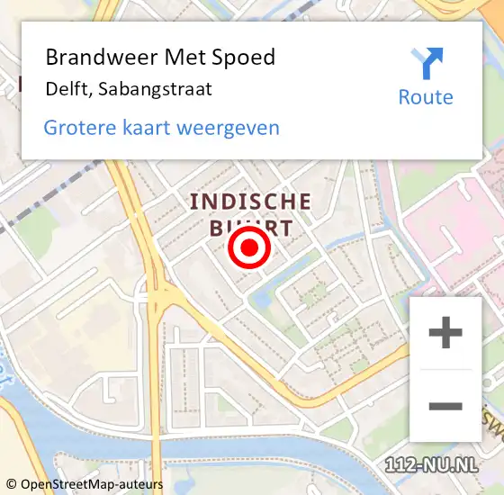 Locatie op kaart van de 112 melding: Brandweer Met Spoed Naar Delft, Sabangstraat op 31 oktober 2024 07:12