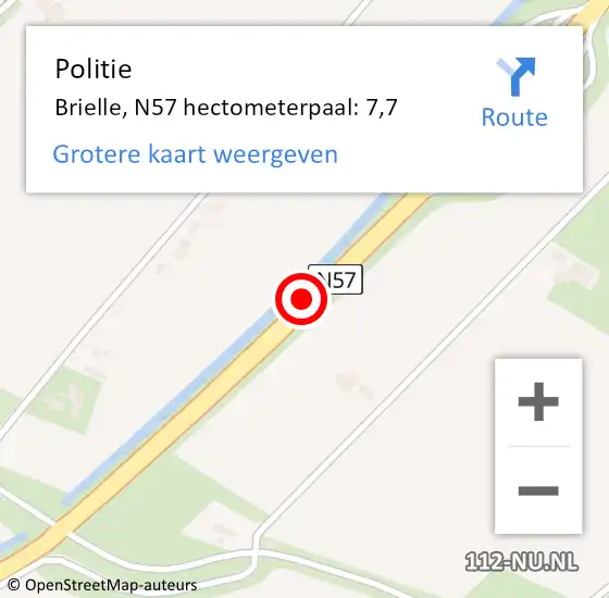 Locatie op kaart van de 112 melding: Politie Brielle, N57 hectometerpaal: 7,7 op 31 oktober 2024 07:57