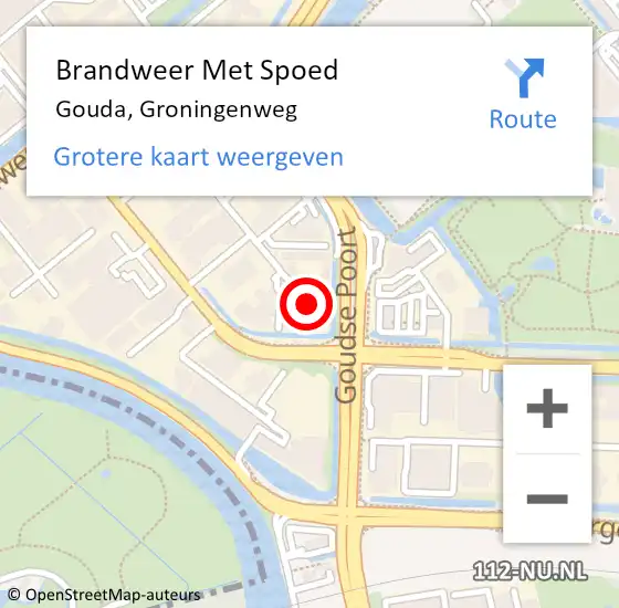 Locatie op kaart van de 112 melding: Brandweer Met Spoed Naar Gouda, Groningenweg op 31 oktober 2024 08:23