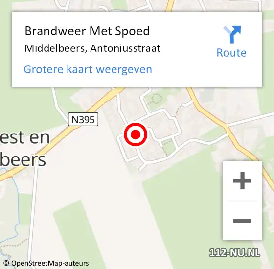 Locatie op kaart van de 112 melding: Brandweer Met Spoed Naar Middelbeers, Antoniusstraat op 31 oktober 2024 08:47