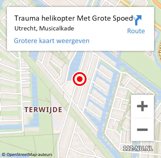 Locatie op kaart van de 112 melding: Trauma helikopter Met Grote Spoed Naar Utrecht, Musicalkade op 31 oktober 2024 09:19