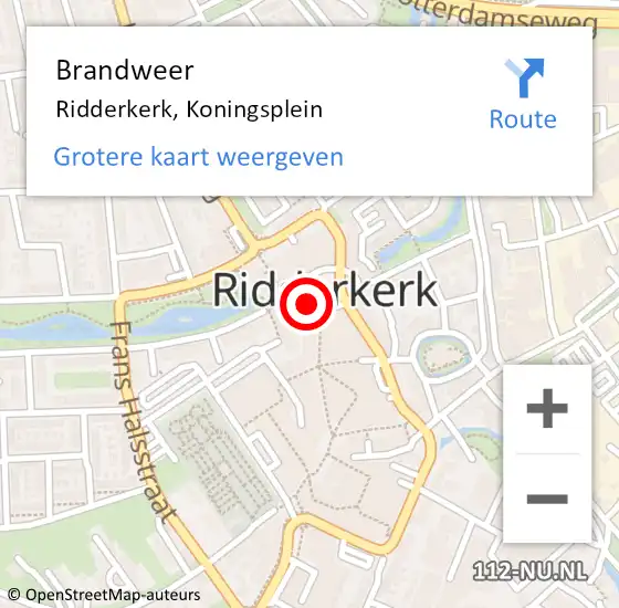 Locatie op kaart van de 112 melding: Brandweer Ridderkerk, Koningsplein op 31 oktober 2024 09:29