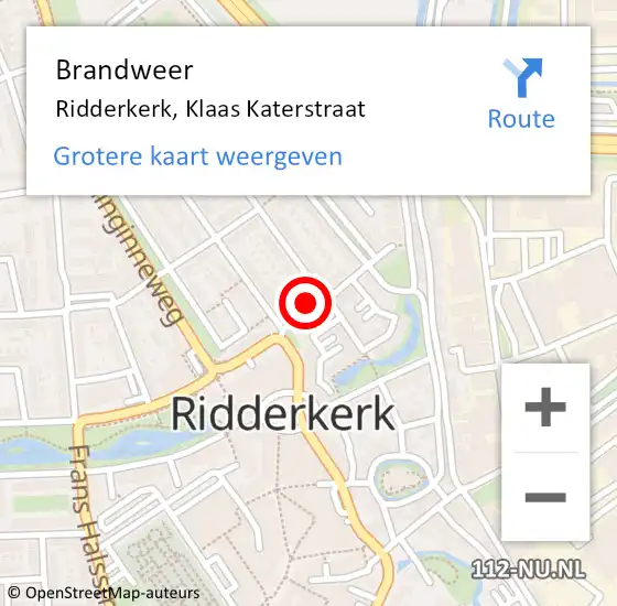 Locatie op kaart van de 112 melding: Brandweer Ridderkerk, Klaas Katerstraat op 31 oktober 2024 09:33