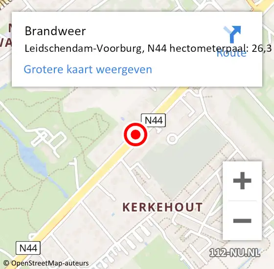 Locatie op kaart van de 112 melding: Brandweer Leidschendam-Voorburg, N44 hectometerpaal: 26,3 op 31 oktober 2024 09:35