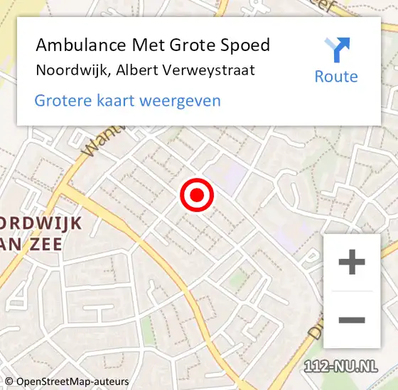 Locatie op kaart van de 112 melding: Ambulance Met Grote Spoed Naar Noordwijk, Albert Verweystraat op 31 oktober 2024 10:03