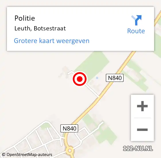 Locatie op kaart van de 112 melding: Politie Leuth, Botsestraat op 31 oktober 2024 10:21