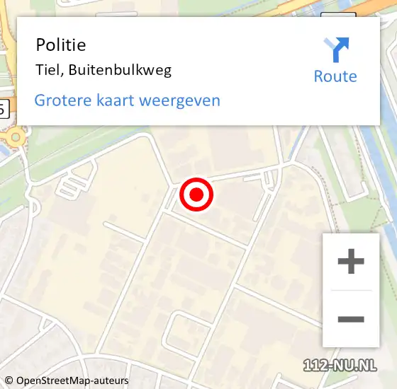 Locatie op kaart van de 112 melding: Politie Tiel, Buitenbulkweg op 31 oktober 2024 10:33