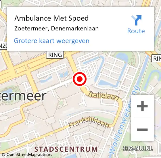 Locatie op kaart van de 112 melding: Ambulance Met Spoed Naar Zoetermeer, Denemarkenlaan op 31 oktober 2024 10:43