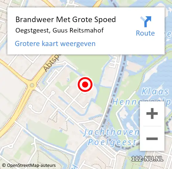 Locatie op kaart van de 112 melding: Brandweer Met Grote Spoed Naar Oegstgeest, Guus Reitsmahof op 31 oktober 2024 11:03